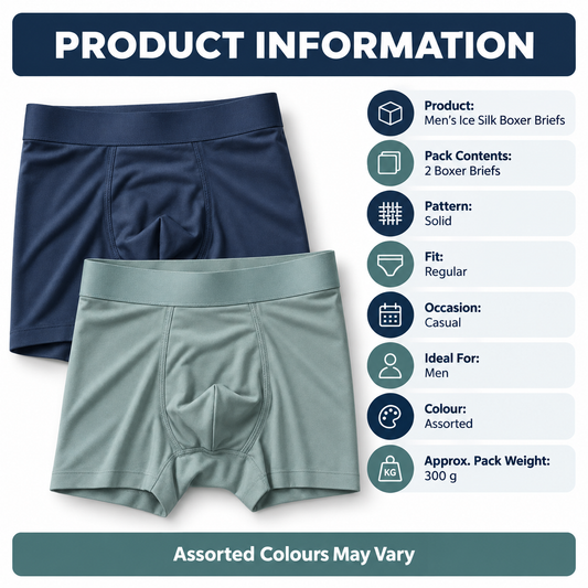 Men’s Ice Silk Boxer Briefs, Solid Regular-Fit Casual Innerwear, Assorted Colors, Pack of 2