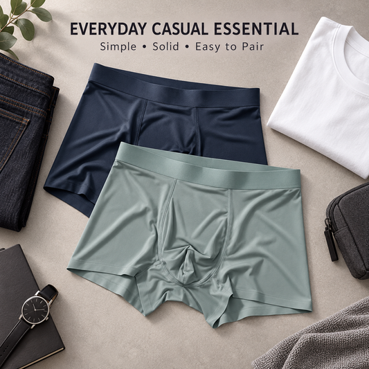 Men’s Ice Silk Boxer Briefs, Solid Regular-Fit Casual Innerwear, Assorted Colors, Pack of 2