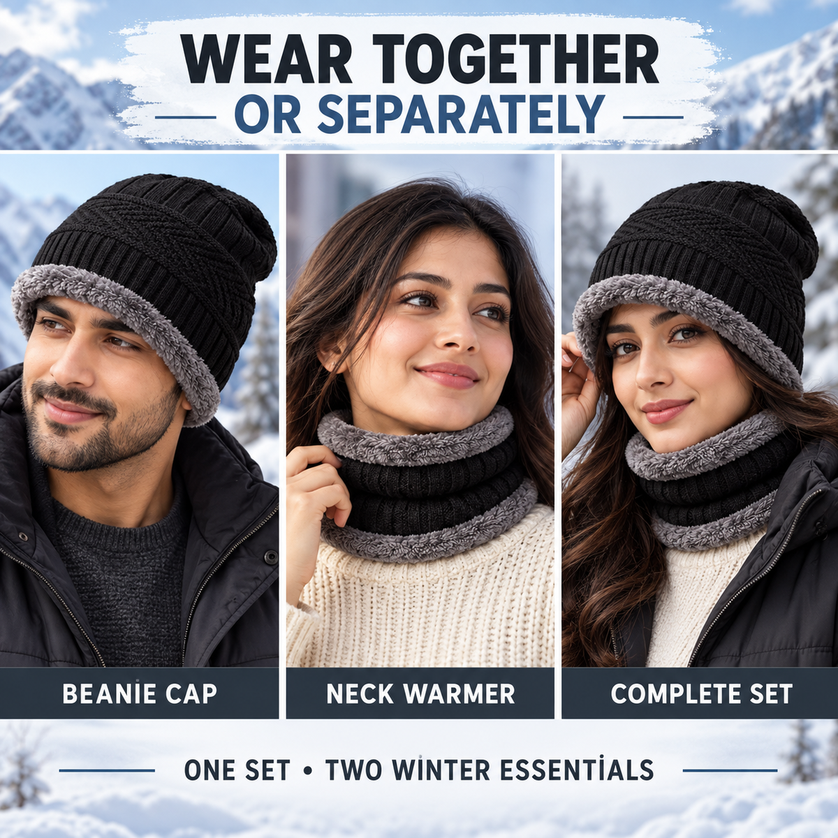 Beanie Cap and Neck Warmer Set for Men & Women