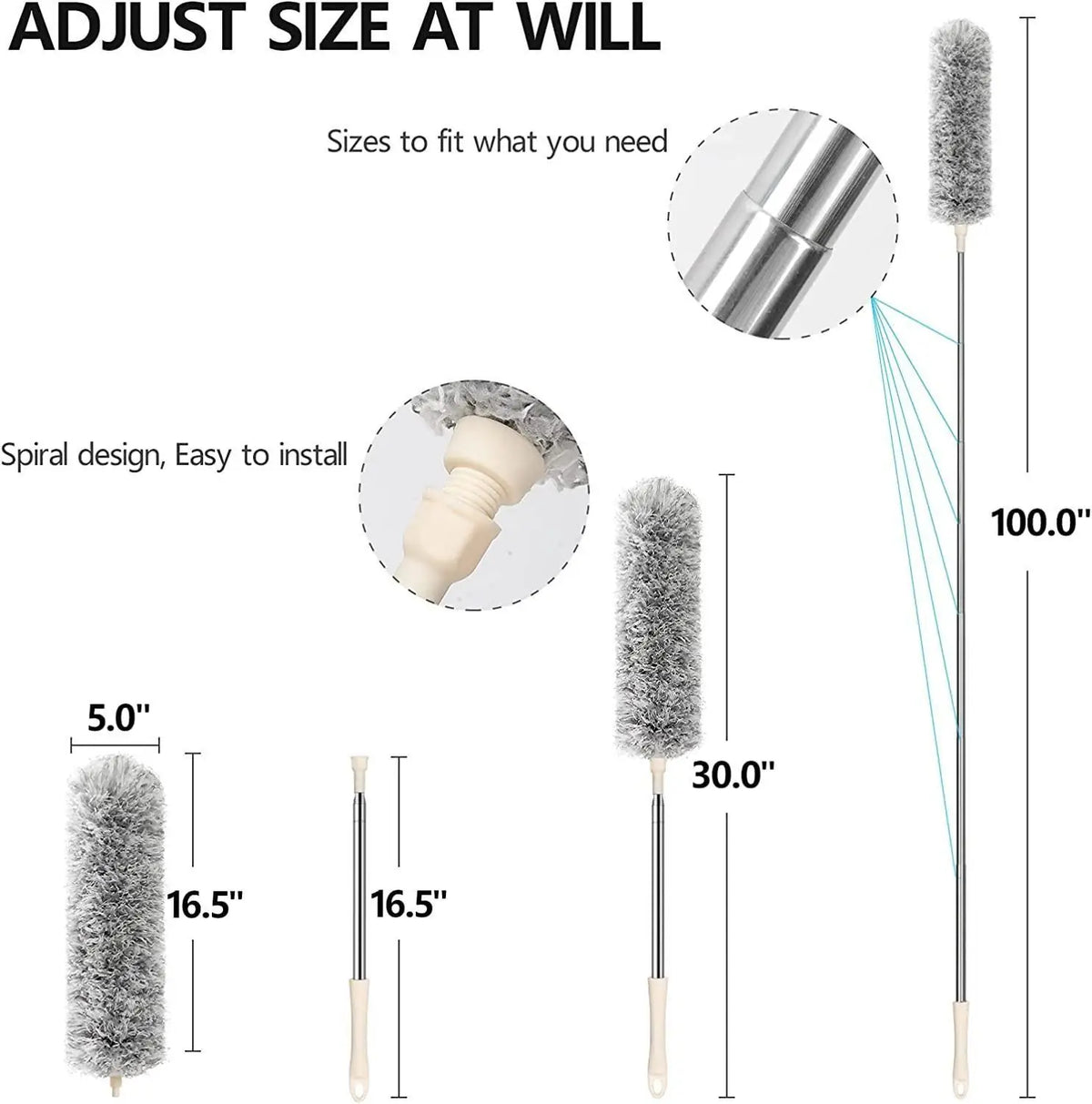 Aerowisp T100 – Telescopic High-Reach Cleaning Wand, Cloud Grey