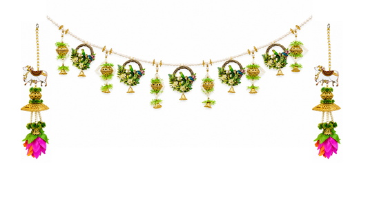 Lureva Lifestyle Cow & Peacock Decorative Door Toran with Side Hangings – 3-Piece Set