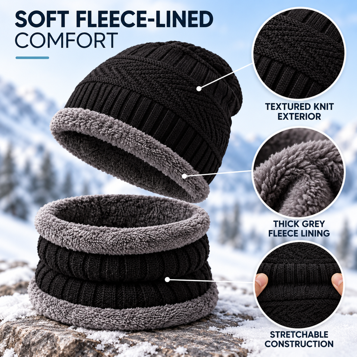 Beanie Cap and Neck Warmer Set for Men & Women
