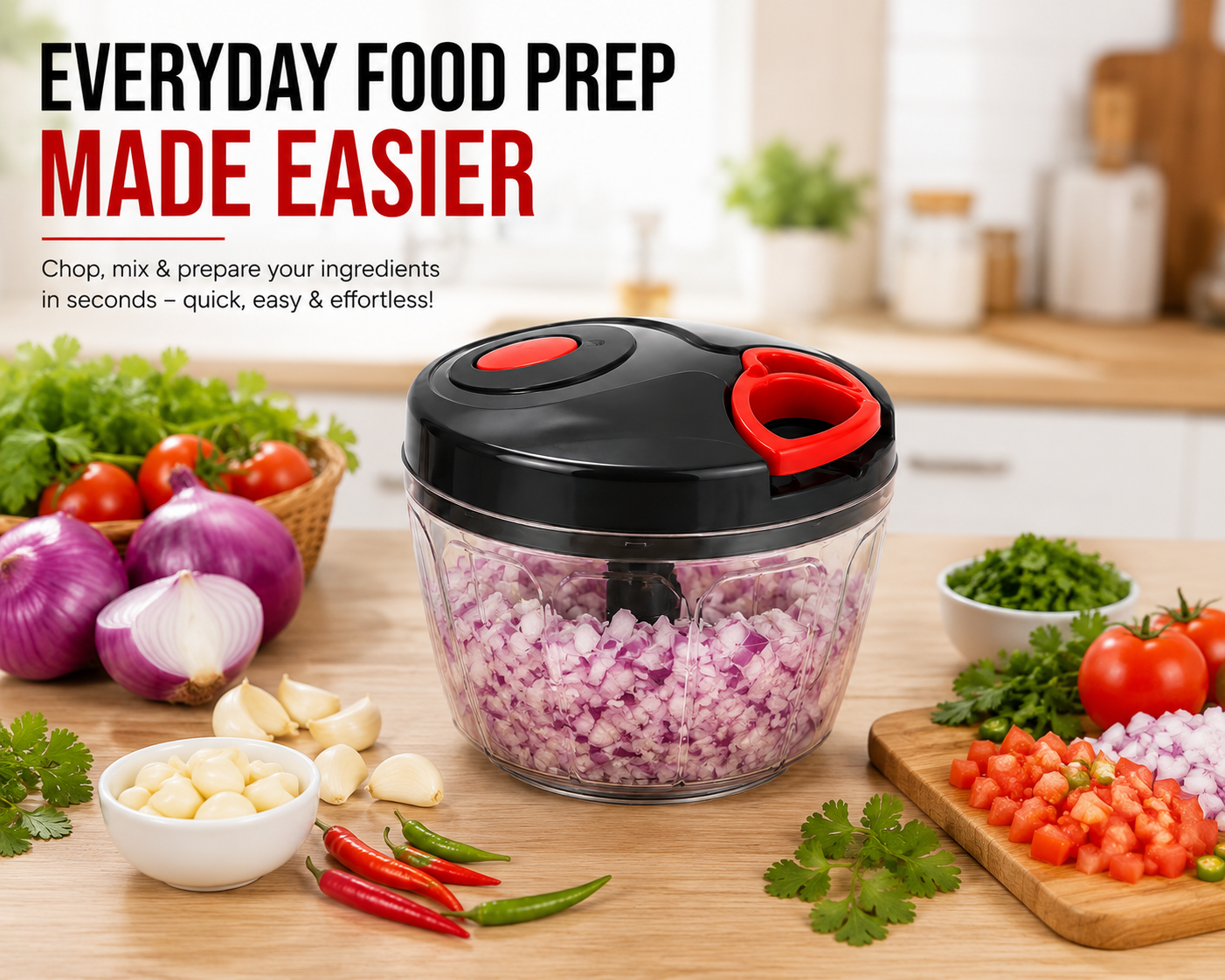 Lureva Lifestyle 400 ML Manual Vegetable Chopper for Kitchen
