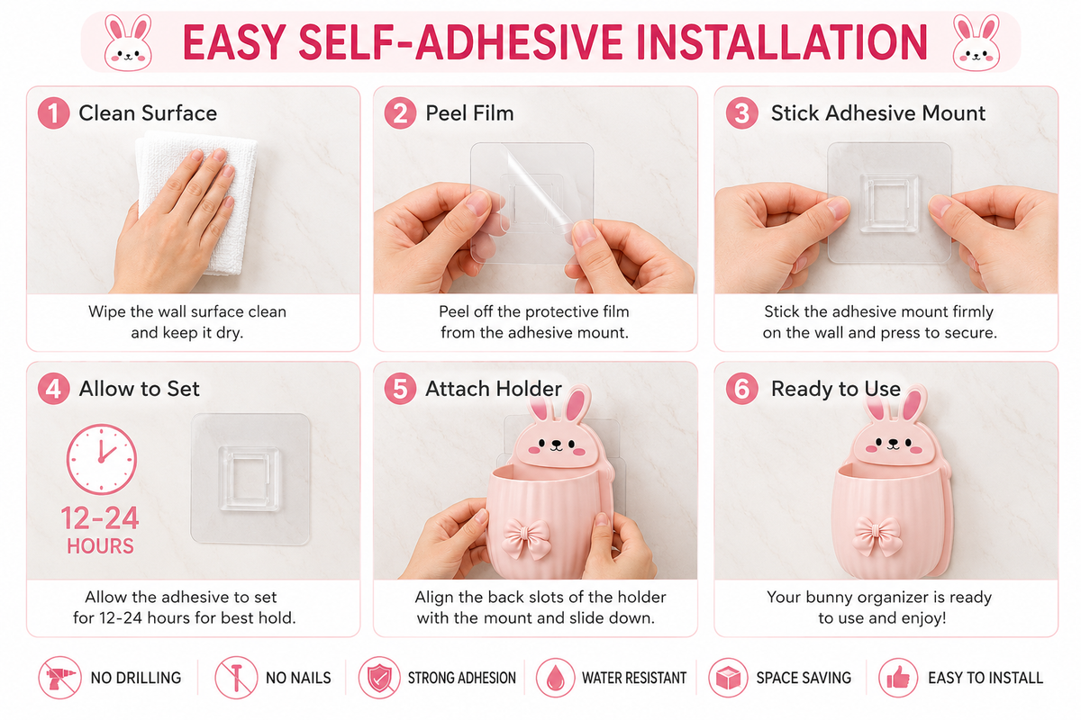Bunny Self Adhesive Wall Organizer Pack of 2