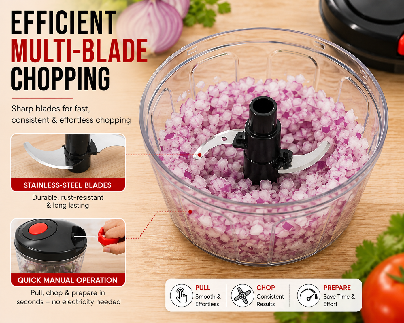 Lureva Lifestyle 400 ML Manual Vegetable Chopper for Kitchen