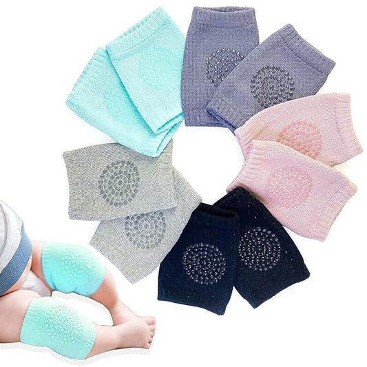 Baby Knee Pads for Crawling, Anti-Slip Stretchable Knee & Elbow Protectors, Multicolour, Pack of 2 Pairs