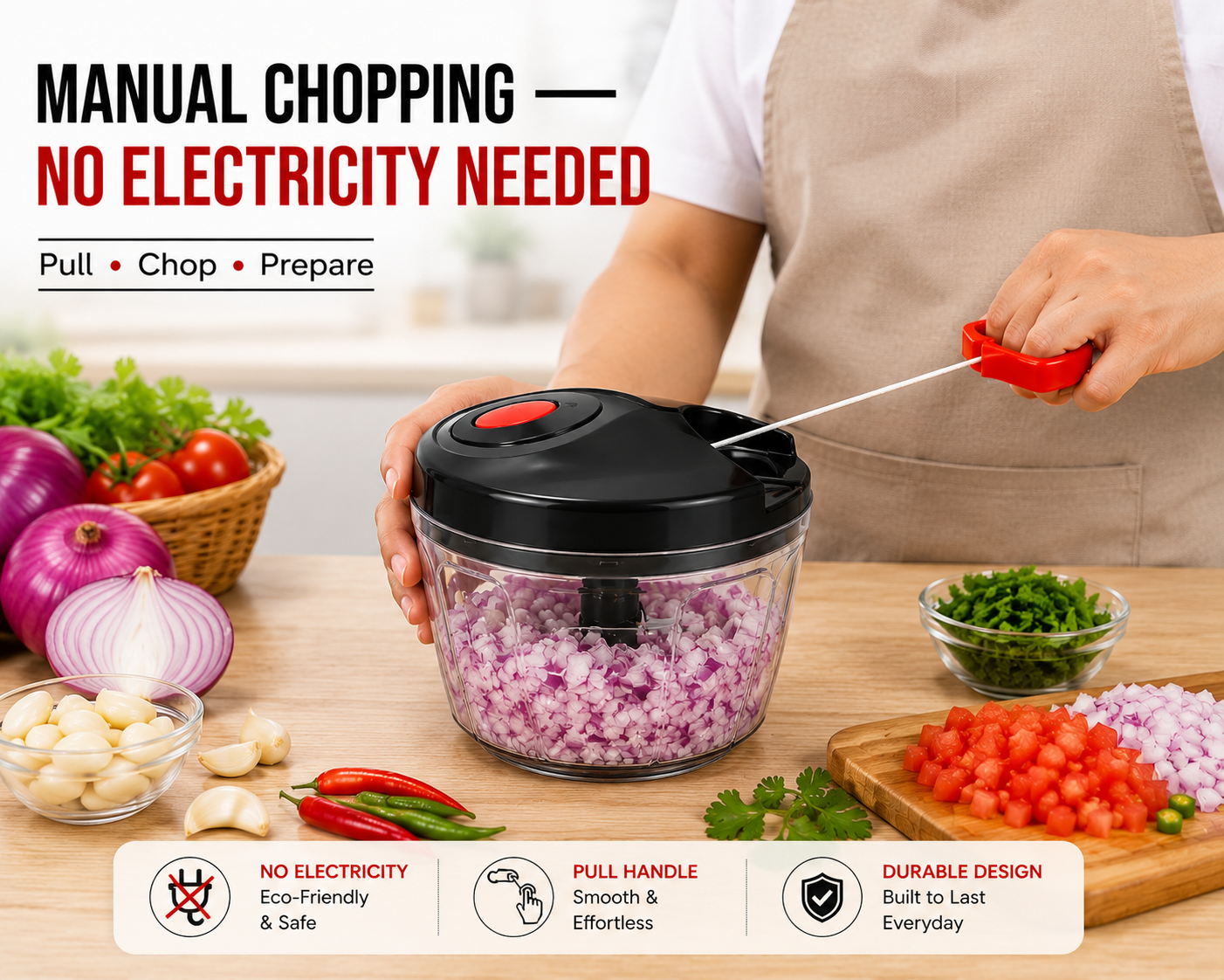 Lureva Lifestyle 400 ML Manual Vegetable Chopper for Kitchen