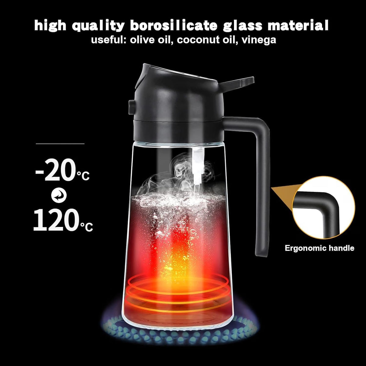 2-in-1 Oil Sprayer & Dispenser Bottle – Refillable Glass Cooking Oil Spray Bottle with Handle