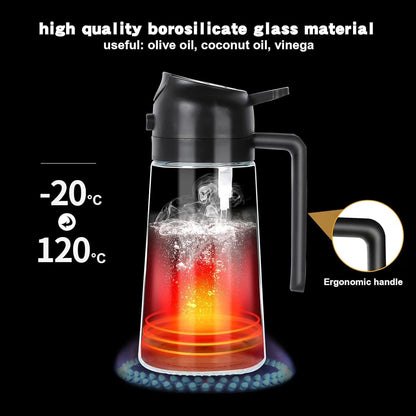 2-in-1 Oil Sprayer & Dispenser Bottle – Refillable Glass Cooking Oil Spray Bottle with Handle