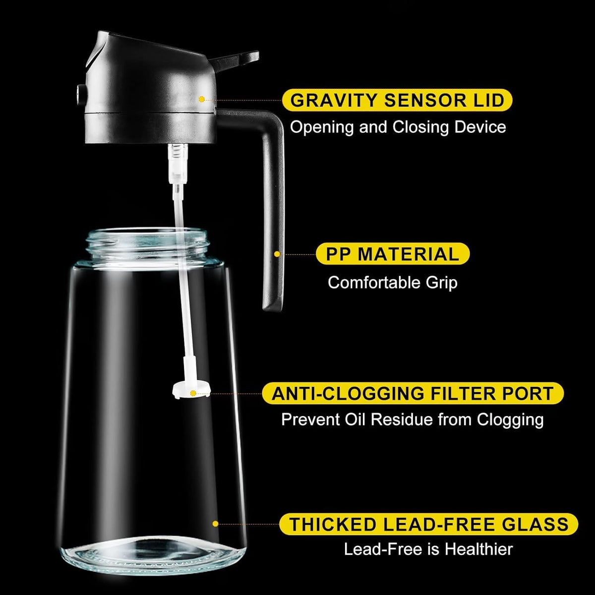 2-in-1 Oil Sprayer & Dispenser Bottle – Refillable Glass Cooking Oil Spray Bottle with Handle