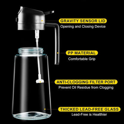 2-in-1 Oil Sprayer & Dispenser Bottle – Refillable Glass Cooking Oil Spray Bottle with Handle