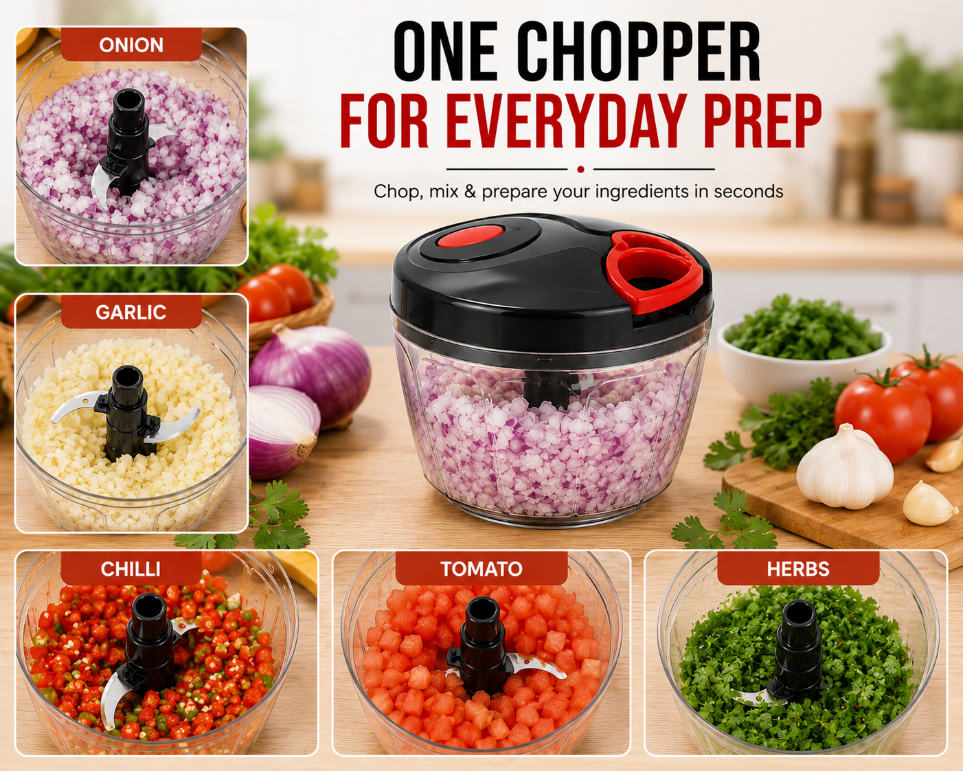 Lureva Lifestyle 400 ML Manual Vegetable Chopper for Kitchen