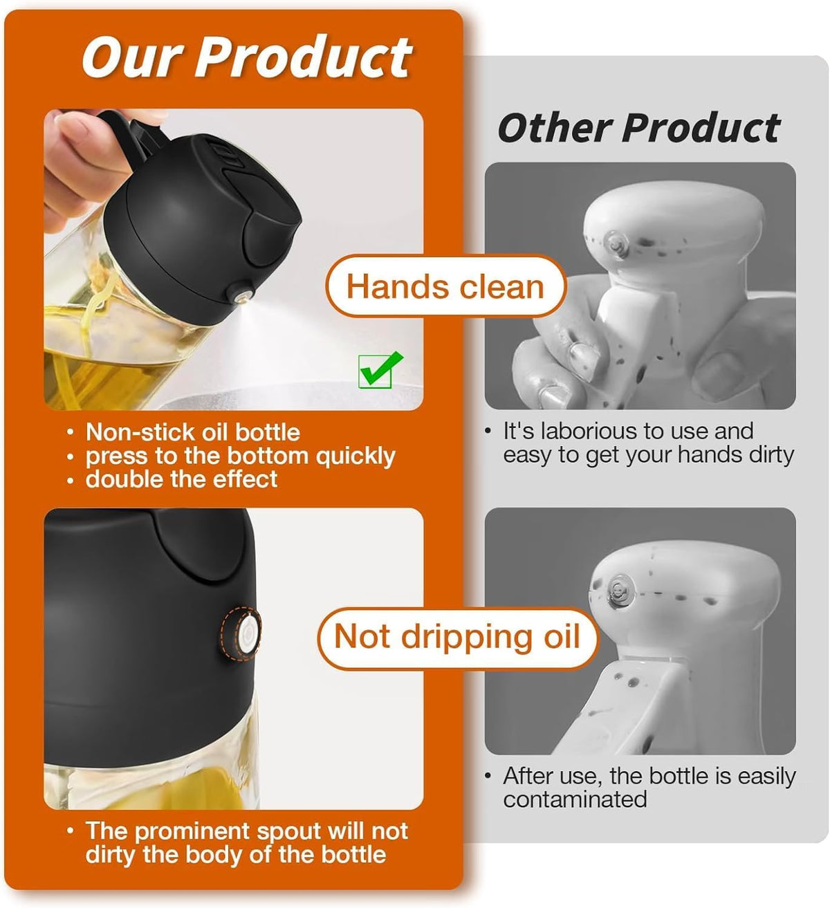 2-in-1 Oil Sprayer & Dispenser Bottle – Refillable Glass Cooking Oil Spray Bottle with Handle