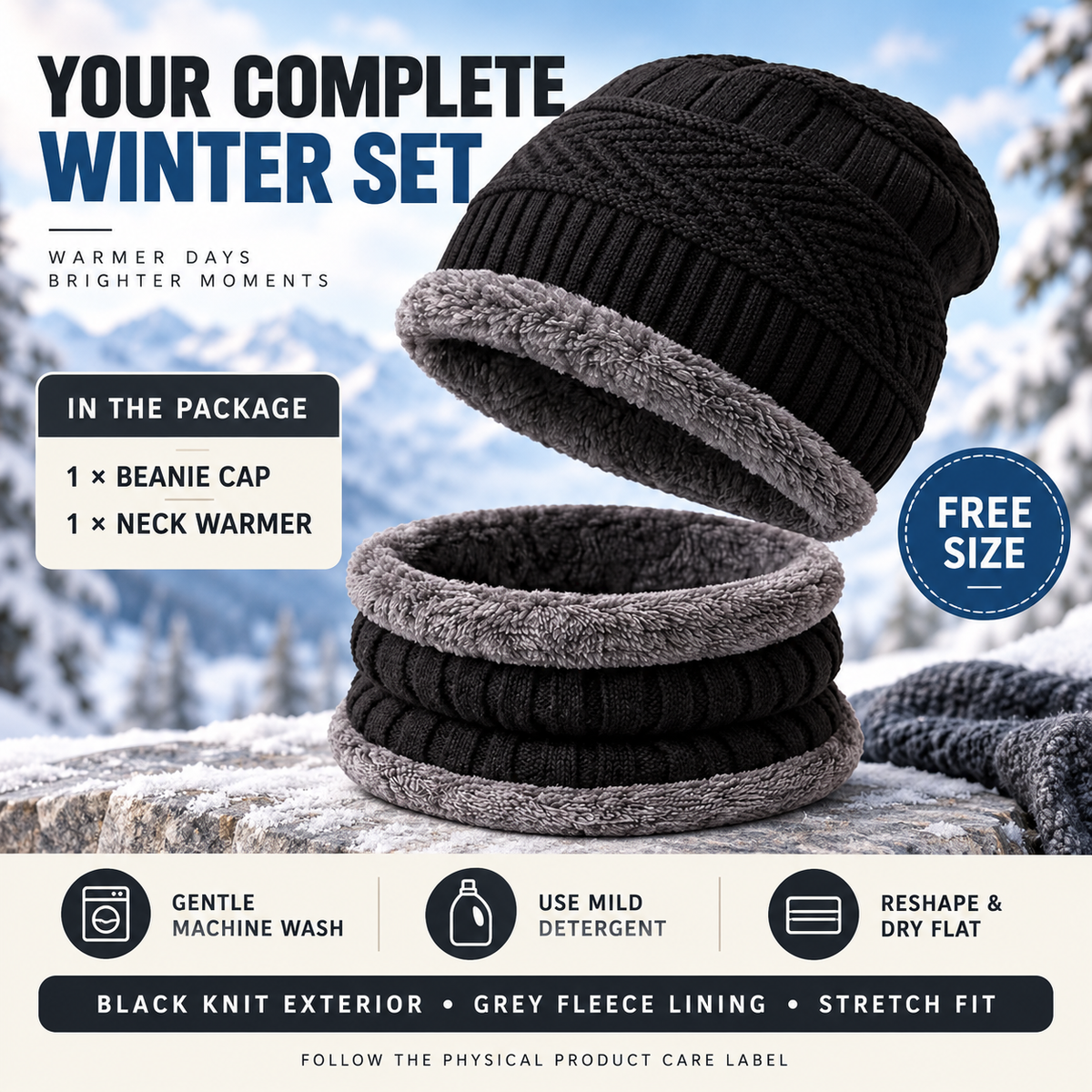 Beanie Cap and Neck Warmer Set for Men & Women