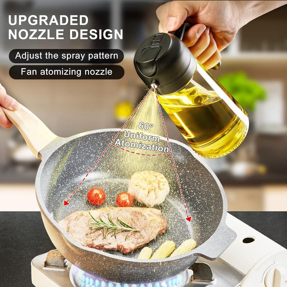 2-in-1 Oil Sprayer & Dispenser Bottle – Refillable Glass Cooking Oil Spray Bottle with Handle