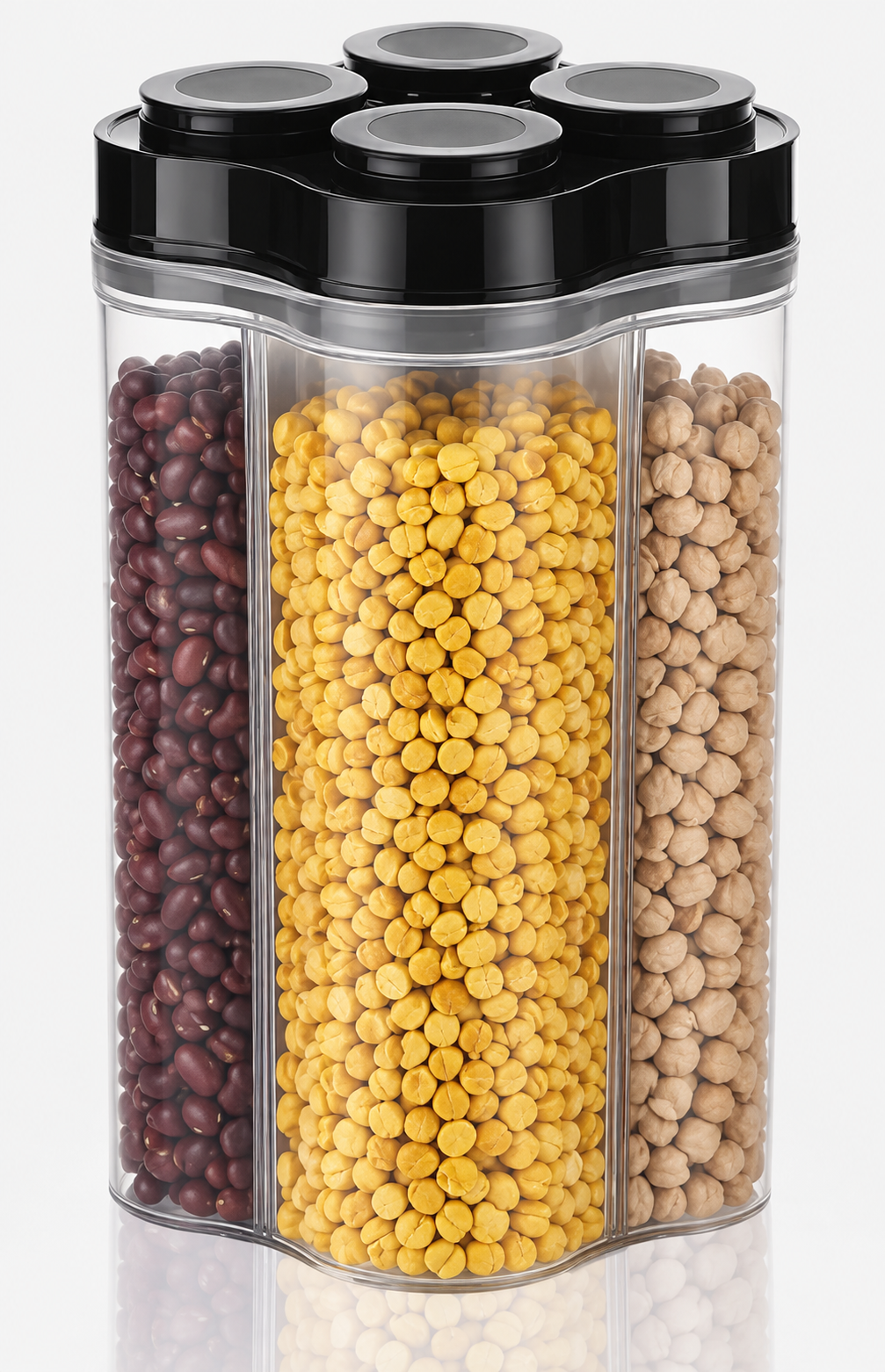 Generic 4-in-1 Plastic Grocery Storage Container with Separate Compartments and Airtight Lids, 2400 ml