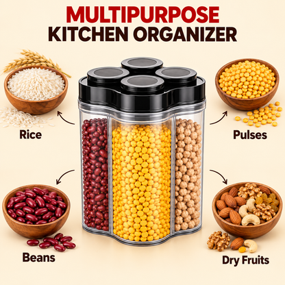 Generic 4-in-1 Plastic Grocery Storage Container with Separate Compartments and Airtight Lids, 2400 ml