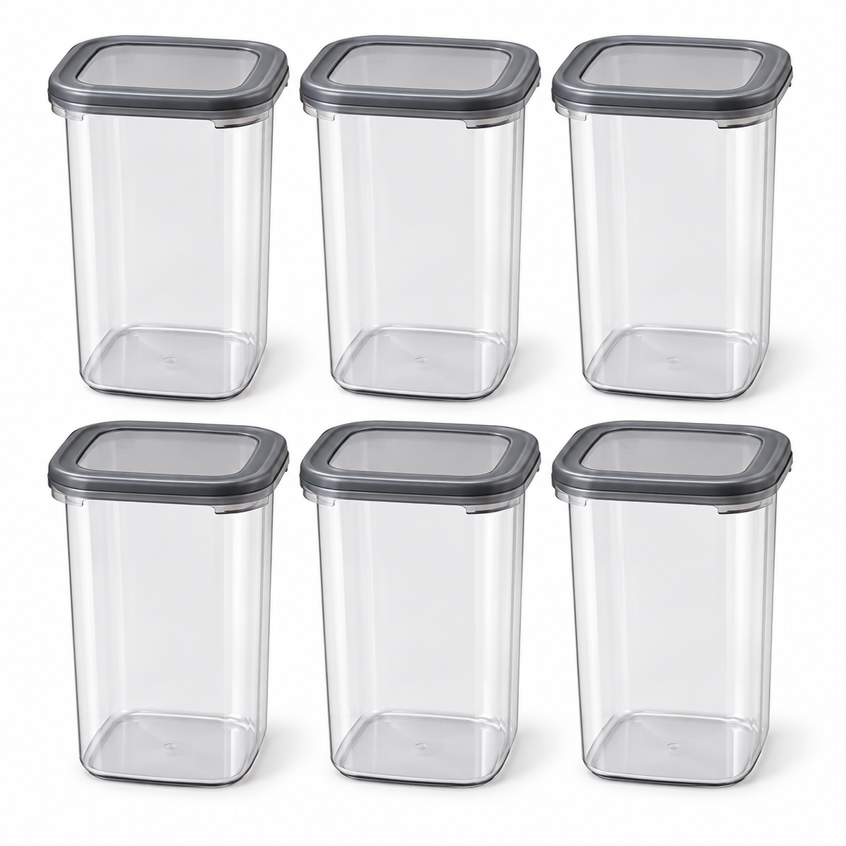 Generic Plastic Grocery Storage Containers with Snap Caps, 1200 ml Each, Set of 6