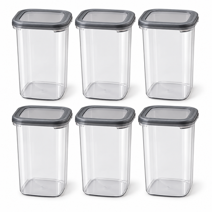Generic Plastic Grocery Storage Containers with Snap Caps, 1200 ml Each, Set of 6