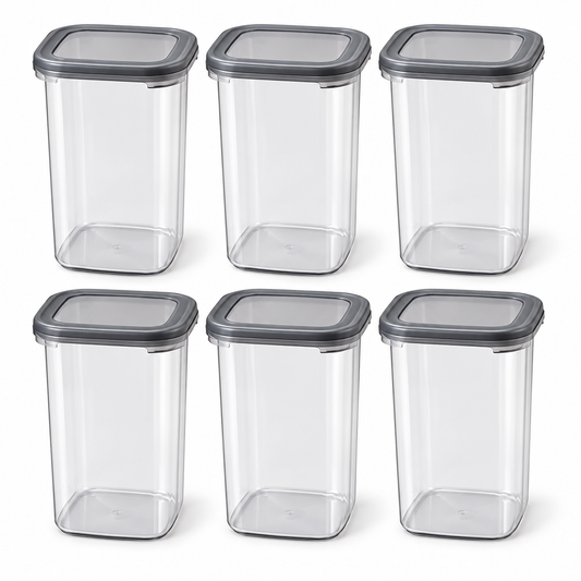 Generic Plastic Grocery Storage Containers with Snap Caps, 1200 ml Each, Set of 6