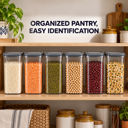 Generic Plastic Grocery Storage Containers with Snap Caps, 1200 ml Each, Set of 6