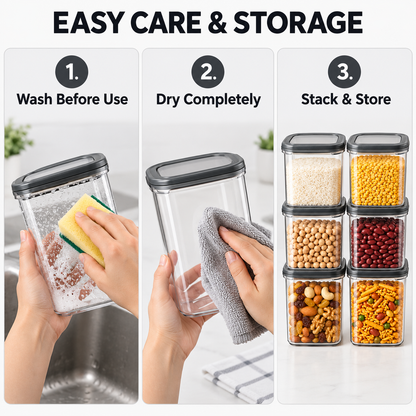 Generic Plastic Grocery Storage Containers with Snap Caps, 1200 ml Each, Set of 6