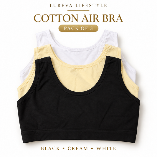 Women’s Cotton Air Bra Pack of 3 – White, Peach & Black