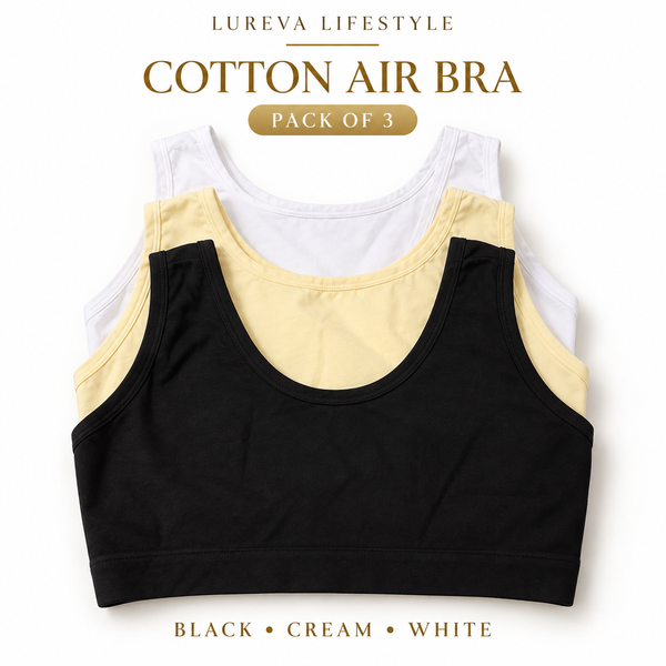 Women’s Cotton Air Bra Pack of 3 – White, Peach & Black