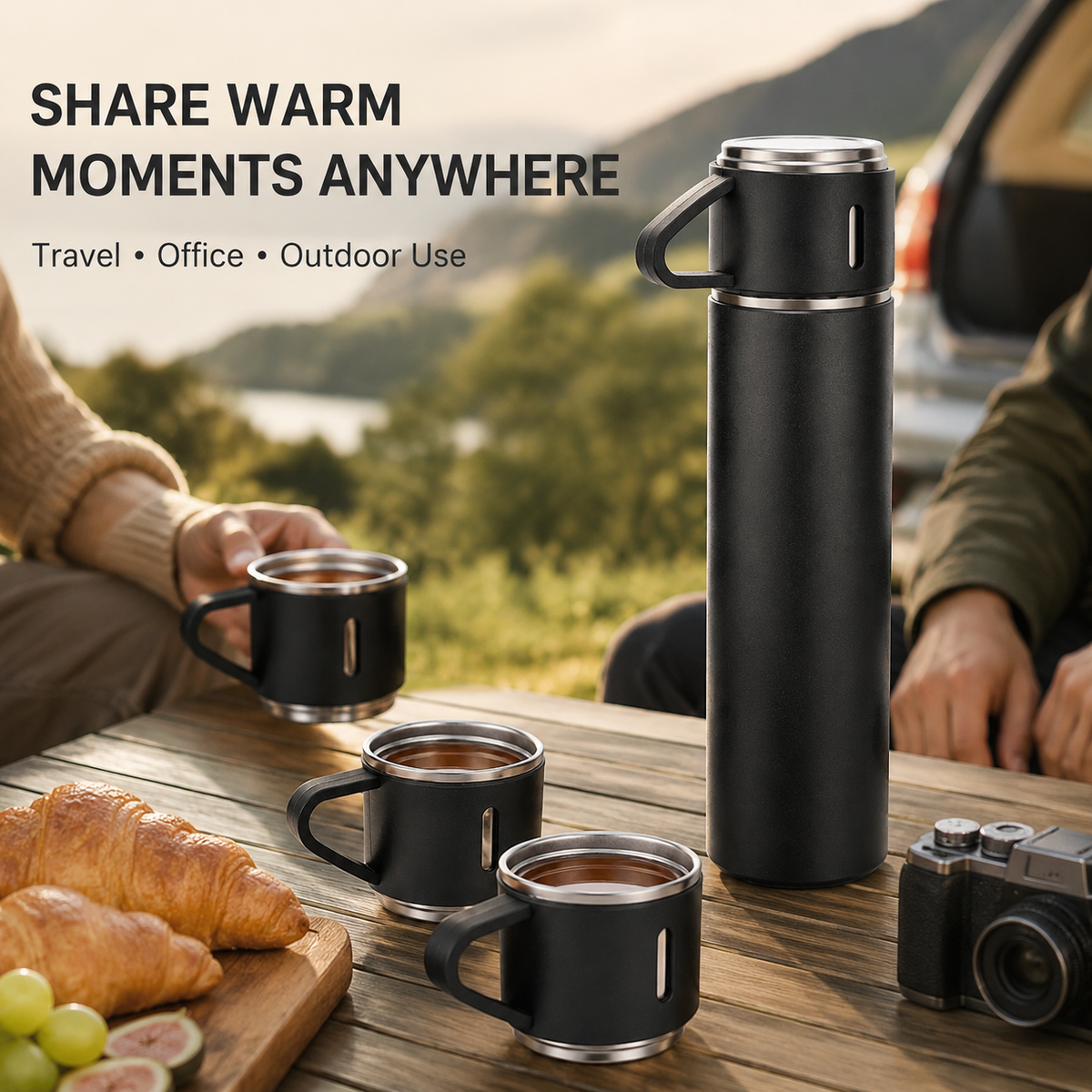 Thermelle V500 – Insulated Pour-and-Share Set, Midnight Black