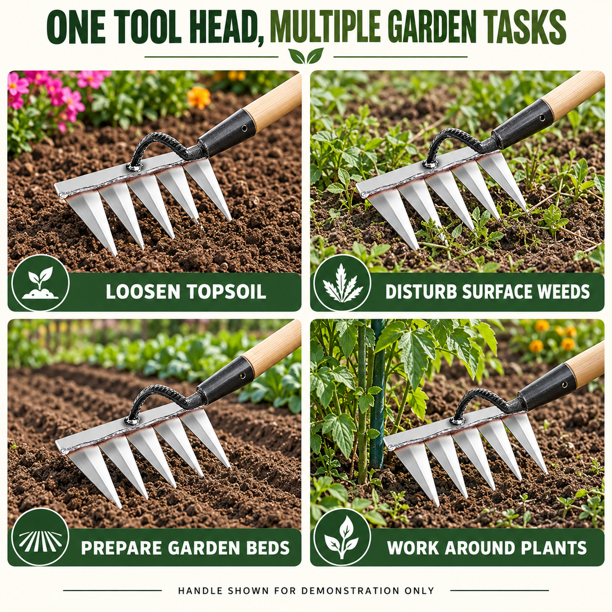 5-Tooth Carbon Steel Garden Weeding Rake Head for Soil Loosening