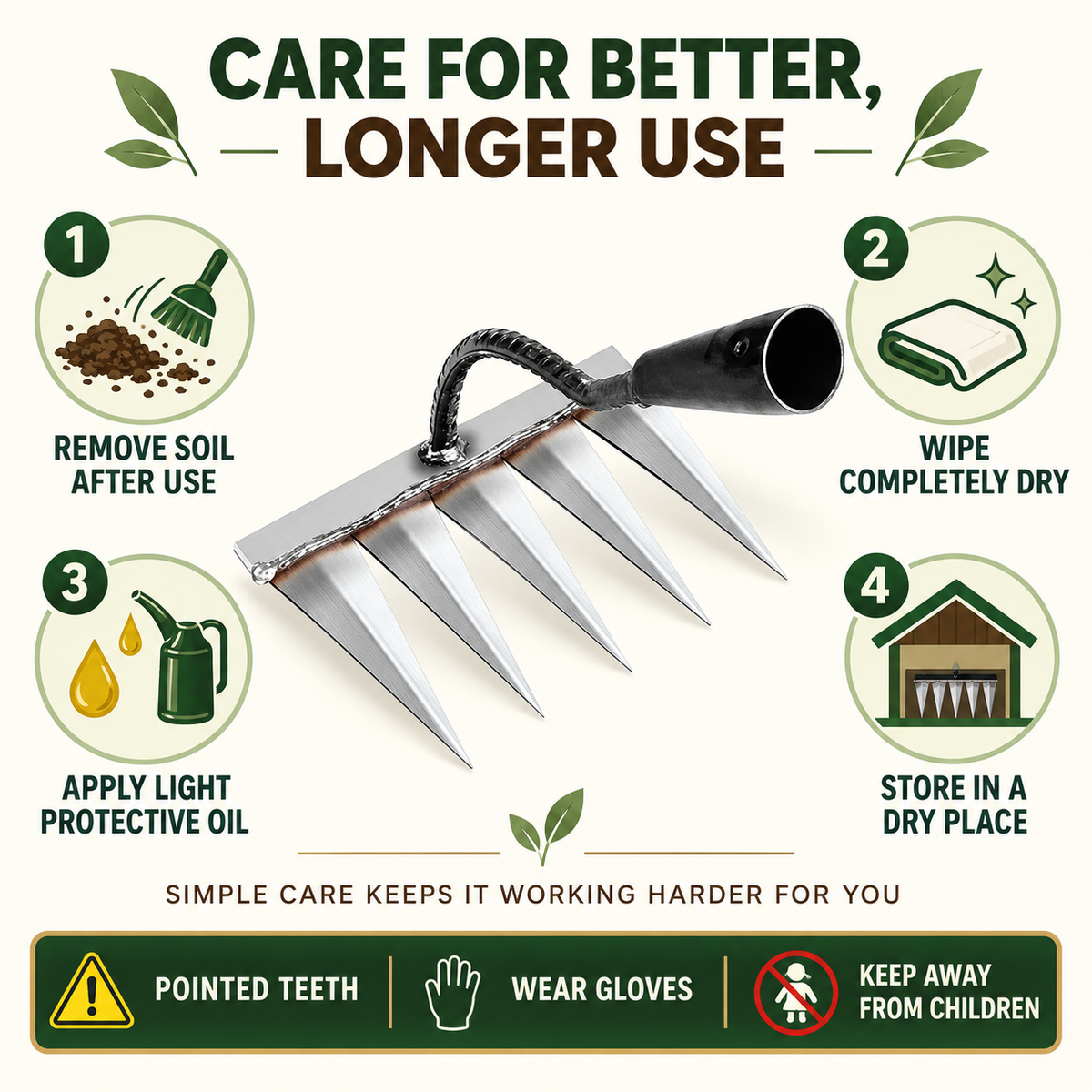 5-Tooth Carbon Steel Garden Weeding Rake Head for Soil Loosening